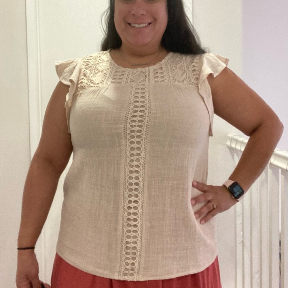 Beige Cream Linen Lace Top